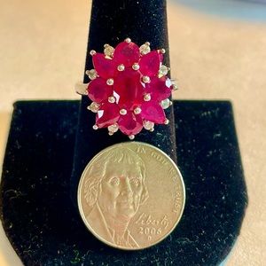 Genuine Sterling Natural Ruby Cluster Ring